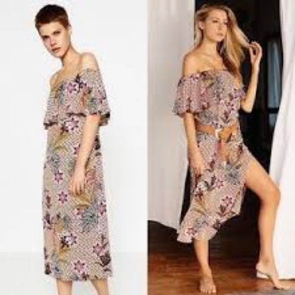 Zara Floral Off The Shoulders Midi Dress Bloggers Favorite Women’s Size Small S - Picture 1 of 8